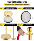 Effortless Gold Stanchions With Velvet Ropes Set Of 4, Solid Concrete Base And Stainless Steel Posts, 5ft Red Velvet Ropes assembly steps