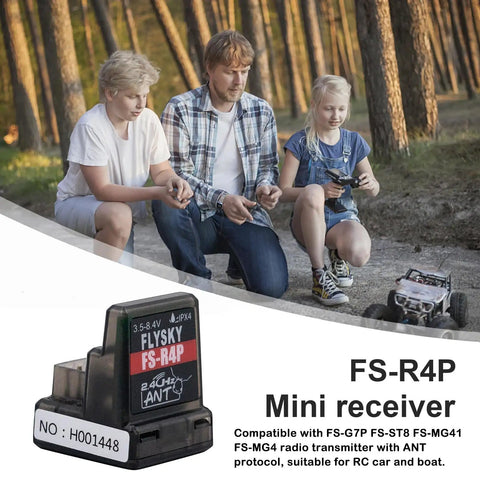 Family playing with RC car using 4 Channel 2.4GHz RC Receiver With Single Antenna, PWM Output, ANT Protocol, Plug And Play With FS-G7P And FS-ST8 Transmitters.