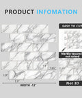 Diagram showing 10 Sheet Peel And Stick Backsplash Tiles 12x12 Self Adhesive Subway Wall Tiles White Marble Look dimensions and details.