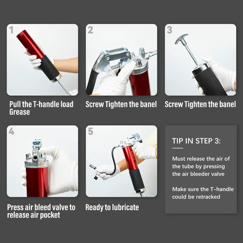 Step-by-step guide using Heavy Duty 14 Oz Pistol Grip Grease Gun Kit With 7000 Psi Two Hoses Pro Grade Reinforced Coupler
