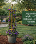 Metal Garden Obelisk Trellis for Climbing Plants Indoor Outdoor Use Powder Coated Steel Built to Last in All Weather Weatherproof and Rust Resistant Floral Pattern Antique Copper Finish Eleven Inch Diameter Seven Foot Tall Stainless Hardware