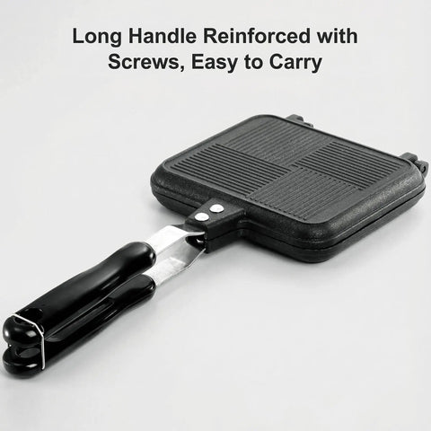 Elsjoy Stovetop Toasted Sandwich Maker Press with long handle, 14x6 inch aluminum flip pan for easy kitchen use.