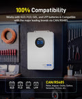 Heavy Duty 48 Volt 12KW Hybrid Inverter With 120V To 240V Split Phase Solar Charger mounted in a garage with tools.