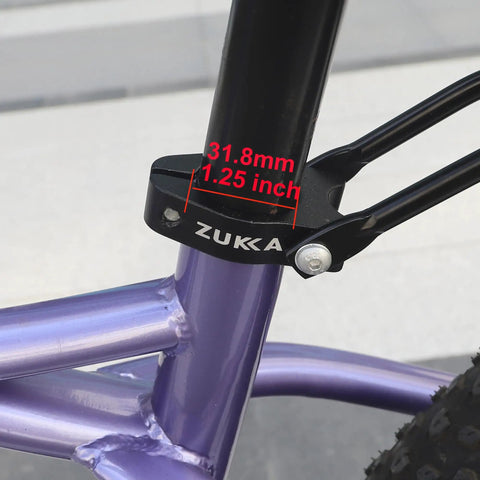 31.8mm Bike Seat Clamp 1.25 Inch Seat Post Clamp With Installation Holes For Rear Rack And Cargo Rack Aluminum Alloy Black Fits 31.8mm Seat Tube For Easy Gear Hauling On Commuter Or MTB Setups, shown installed on bike.