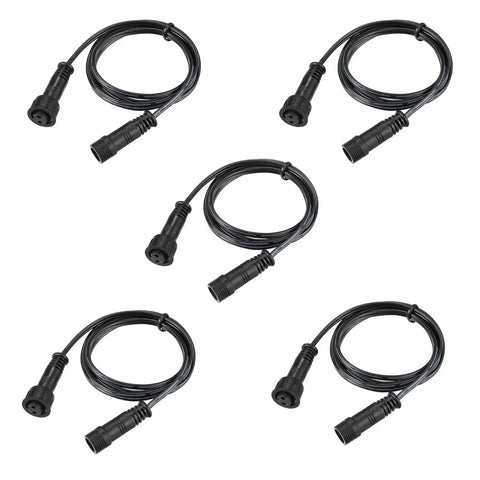 Kick Ass 2 Pin Extension Cable For LED Deck And Garden Spike Lights Featuring Waterproof IP67 Plugs, five 1-meter cables.