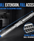 Beefy Heavy Duty Drawer Slides With Lock 500 Lb Capacity Full Extension Side Mount Ultra Smooth Quiet Operation Industrial Grade Steel Ball Bearings Durable 2.5mm Q235 Steel, 3-section telescoping slide