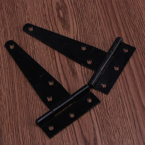 Two black 4 inch T hinges for doors and gates from 10 Pack Heavy Duty 4 Inch T Hinges For Doors And Gates Thickened Iron Gate Hinge Set