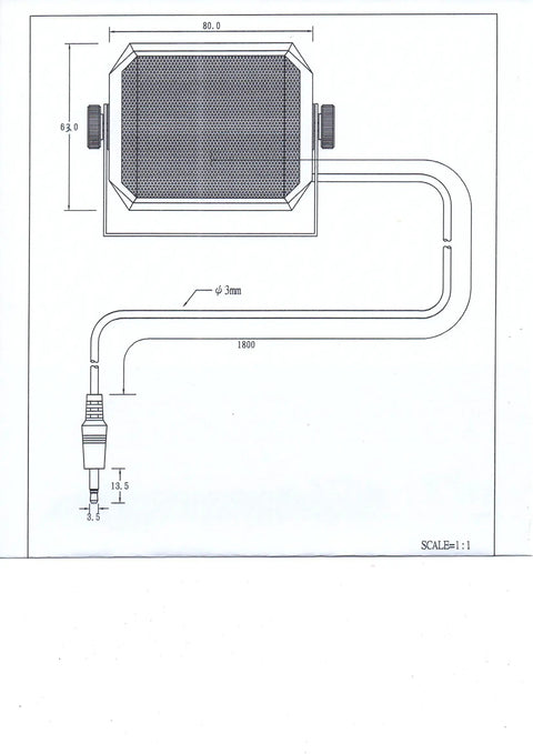 Technical drawing of Straight Type CB External Speaker For Mobile Transceiver Ham Radio And CB Radio Five Watt Max Power