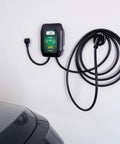 48 Amp Level 2 Wall Mounted Indoor Outdoor Fast Electric Vehicle Charging Station With 25Ft Flexible Cable Nema 14-50 Connector on wall with LCD panel