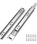 Heavy Duty Side Mount Drawer Slides 12 Inch Pair For Slick Cabinet Glide And Smooth Rolling Replacement Hardware with screws.