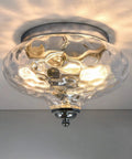 Modern Two Light Hammered Glass Flush Mount Ceiling Light In Chrome Finish, Indoor Ceiling Fixture With Dramatic Shadow Play, 10.2 Inch