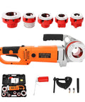 Heavy Duty 2300W Electric Pipe Threader With Six Dies For Galvanized Steel And Iron Pipes, Portable Threading Tool With Pure Copper Motor, Professional Plumbing Kit Including Case For Pro Contractors, includes red dies and accessories.
