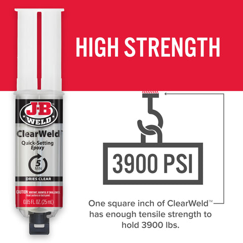 ClearWeld 5 Minute Set Epoxy Syringe, 25 ml, 1:1 Mix, Fast Bond with 3900 PSI strength for Metal, Tile, Plastics, Ceramic, Glass, Wood