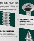 Rock Solid Number 10 Truss Head Screws With Phillips Drive Self Tapping Sheet Metal And Wood Fasteners crafted from durable 304 stainless steel.