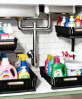 Heavy Duty Hella Spacious Pull Out Under Sink Organizer With Slick Sliding Bottom Tray For Kitchen Cabinets Bathroom Vanities And Pantries, storing cleaning supplies.