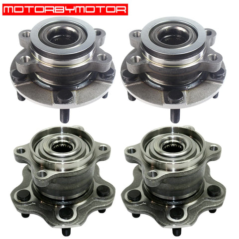 Front And Rear Wheel Bearing And Hub Assembly 5 Lug 4pc Set For 2008 2013 Nissan Rogue 4WD AWD Quad Lip Seal Low Runout