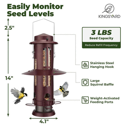 Squirrel Proof Bird Feeder With Weight Activated Perches, Heavy Duty Metal Outdoor Hanging Feeder, Antique Copper Finish