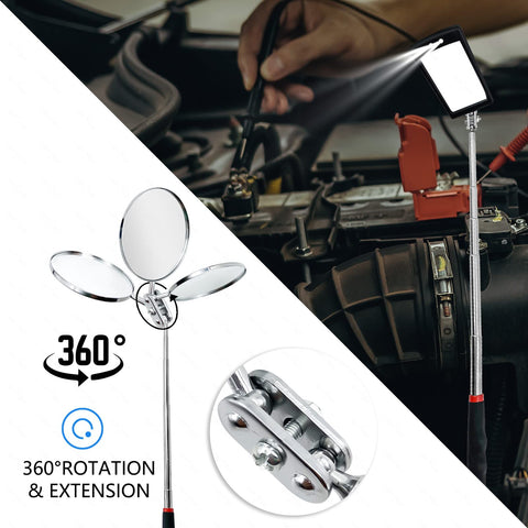 Five Piece Magnetic Pickup Tool Kit with telescoping flashlight and inspection mirrors used for engine maintenance