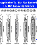 Image of Six Piece Screw Extractor Set For Damaged Screws And Rusty Bolts HSS High Speed Steel Removers with size specifications