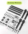 Components of 52 Inch Bifold Barn Door Hardware Kit For 4 Bifold Doors Black Finish, showcasing thickened carbon steel construction