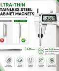 Ultra Thin Magnetic Cabinet Catch 4 Pack Silver, Powerful Door Latch for Cabinets and Closets, 3.65mm thickness gauge shown
