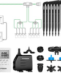 All In One Professional Drip Irrigation Kit With Pump, Timer, Regulator, 15W Output, 8 Drip Emitters for gardening setup.