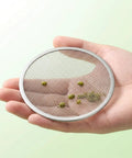 6 Pack Killer Sprouting Lids 304 Stainless Steel Fine Mesh Strainer Fits Wide Mouth Mason Jars in hand with seeds.