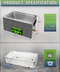 Heavy Duty 30L Ultrasonic Cleaner 600W Industrial Parts Washer With Sweep Mode And Degas Function product specifications with dimensions.