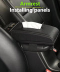 Center Console Armrest Storage Bin With Sliding Tray For Smooth Highway Cruising And Easy Daily Driver Gear Stash Road Trip Essential Custom Flex Zone For Tesla Cybertruck during installation with faux leather finish.