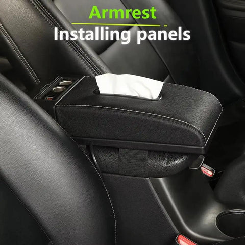 Center Console Armrest Storage Bin With Sliding Tray For Smooth Highway Cruising And Easy Daily Driver Gear Stash Road Trip Essential Custom Flex Zone For Tesla Cybertruck during installation with faux leather finish.