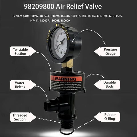High Flow Manual Air Relief Valve With Pressure Gauge For FNS Clean And Clear Quad DE 2000 4000 Series Pool And Spa Filters