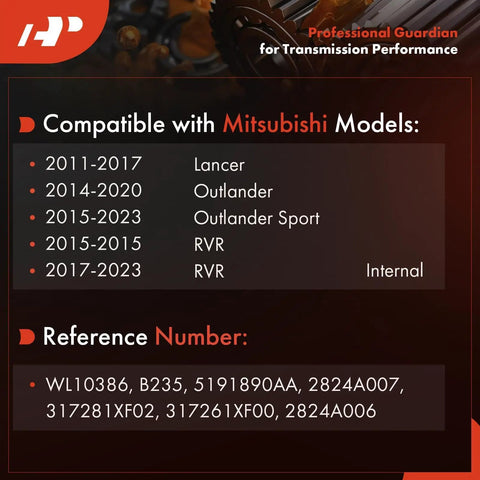 Compatibility chart for Automatic Transmission Fluid Filter With Pan Gasket And Cooler O Ring For Mitsubishi Outlander 2014 2020.