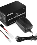 Auto Stop RC Battery Charger For NiMH NiCd Packs From 3.6V To 10.8V With Trickle Charge And Green LED, showing charger and connectors.