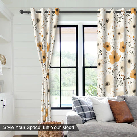 Floral Blackout Curtains For Bedroom And Living Room 84 Inch Length Two Panels Set Thermal Insulated Light Blocking Drapes