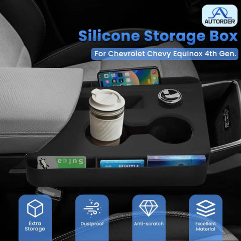 Silicone Center Console Organizer for 2025 2026 Chevy Equinox Not for Equinox EV Anti Scratch Protective Pad Cover Cup Holder Tray Storage Box and Silicone Shift Panel Trim Cover Custom Fit Interior Accessory