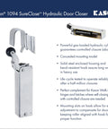 SureClose Hydraulic Door Closer With Concealed Mounting And Wide Hook, displayed against text description, metal housing visible.