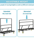 Heavy Duty Folding Drywall Cart Dolly With 1800 Lbs Capacity For Panels Plywood Lumber And Glass, Adjustable Handle Height For Easy Push On The Job, Steel Frame Black showing extended and retracted heights