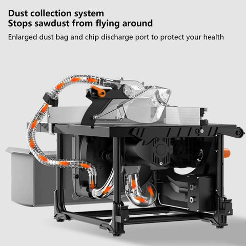 Heavy Duty Circular Bench Saw With Precision Cross Cutting Gauge And Nifty Side Extension Chop Rail For Killer Cuts And Fast Project Builds Plus Rock Solid Dust Collection featuring advanced dust collection system.
