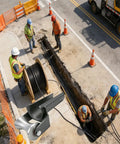 Pro Grade Heavy Duty Cable Puller Sheave for Smooth Cable Feeding Into 3-Inch Conduit in use at construction site