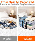 Heavy Duty Moving Totes 8 Pack 93L Extra Large Storage Bags With Zipper Reinforced Handles holding folded clothes on bed