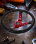 Dope 14 Inch PU Drifting Steering Wheel With Horn Button Universal Fit For Car Golf Cart And Racing Simulators, crimson