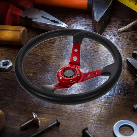 Dope 14 Inch PU Drifting Steering Wheel With Horn Button Universal Fit For Car Golf Cart And Racing Simulators, crimson