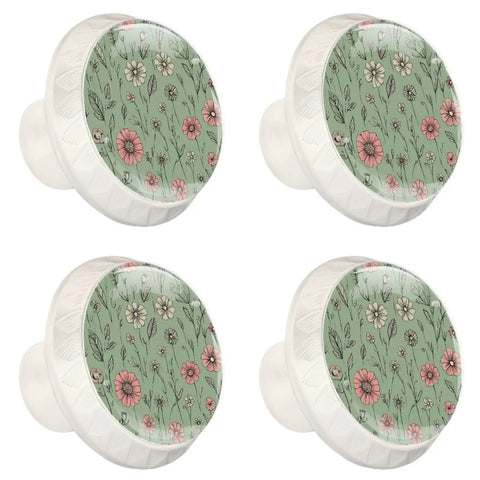 4 Pack Totally Crystal Glass Cabinet Knobs With Vintage Pink Floral Design On Sage Green Backdrop Drawer Pulls For Dresser Cabinets Kitchen And Closet Hardware Elegant Cupboard Door Handles
