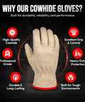 Beefy Leather Work Gloves 12 Pairs Sold By The Dozen, Split Cowhide With Keystone Thumb, showcasing features and benefits