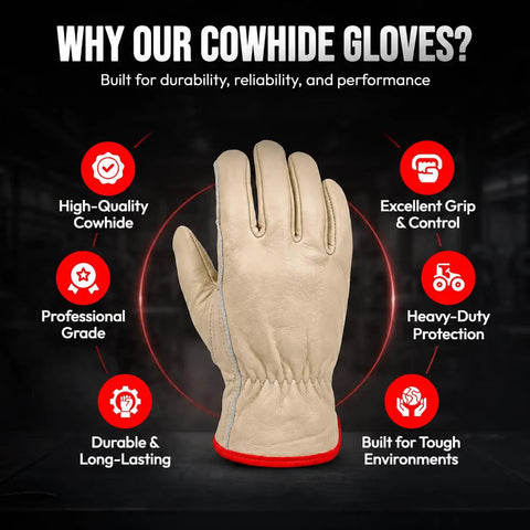 Beefy Leather Work Gloves 12 Pairs Sold By The Dozen, Split Cowhide With Keystone Thumb, showcasing features and benefits