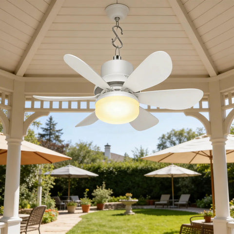Dope Solar Powered Ceiling Fan With Light And Remote, 18000mAh Battery, 17.5 Inch in a gazebo, outdoor setting, IP54 rated