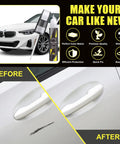 BMW Black Sapphire Metallic 475 Touch Up Paint Kit 2 In 1 Scratch Remover bottle with before and after car scratch repair results
