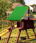 52 By 90 Inch Swing Set Replacement Tarp For Outdoor Play Sets on top of a wooden structure in backyard.