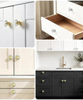 16 Pack Slick Crystal Cabinet Knobs With 30mm Diamond Glass Pull Handles And Polished Gold Base, Clear Dresser Knobs displayed on cabinets.