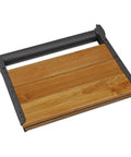 18 Inch Folding Teak Shower Bench Seat in Black, ADA Inspired Accessible Design, wall mounted folded teak bench with black frame